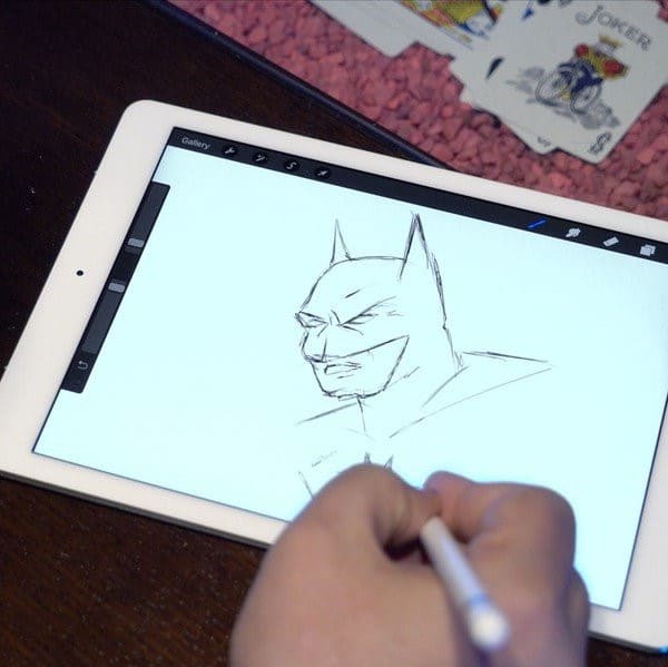 Proceso de una iliustracion e batman en la aplicación procreate